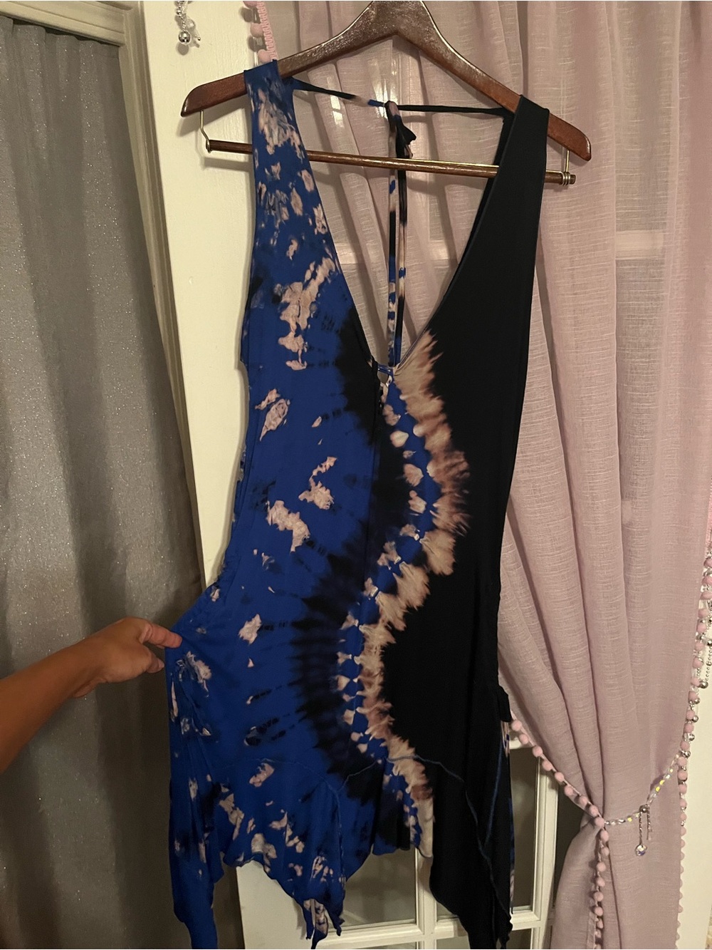 Tela Designs Blue and Black Tie-Dye Deep V-Neck Dress